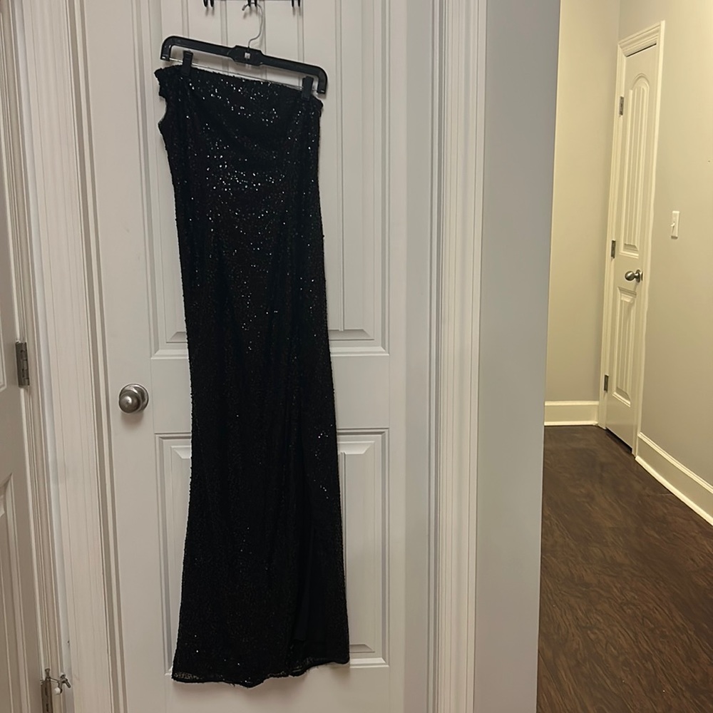 One shoulder black sequin dress